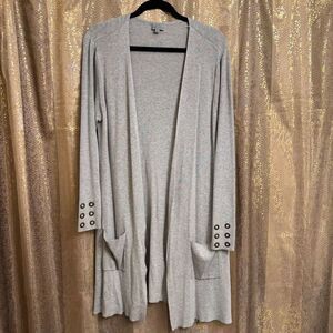 Joseph A. Long Heather Gray Cozy Cardigan Sweater Grommets XL